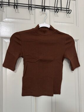 zara brown mockneck short sleeve